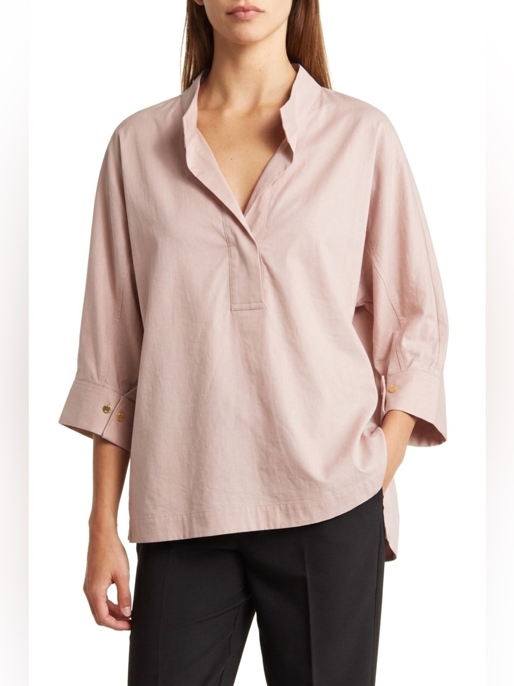 Ted Baker London Dusty Pink Poplin Boxy Tunic Blouse High-Low Hem Size 3 US 8